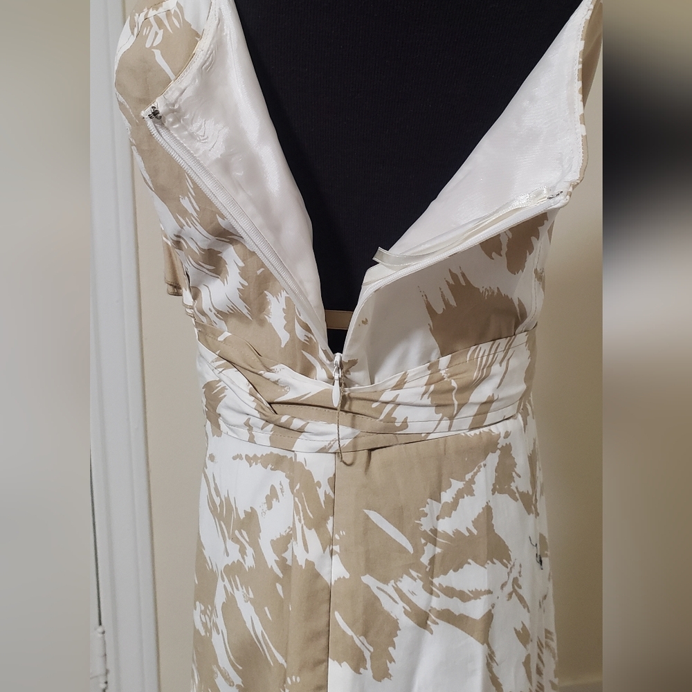 Tan and White A-Line Cowl Neck Dress - Ann Taylor - Size 18 - Picture 6 of 10